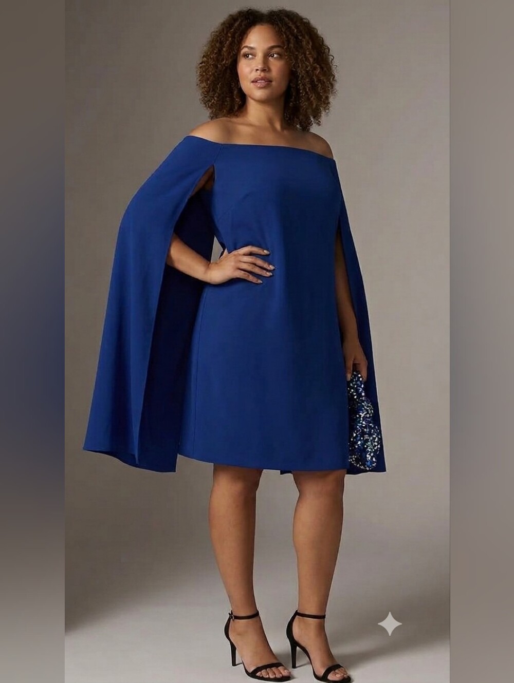 Adrianna Papell Royal Blue Off Shoulder Cape Dress Size 16W